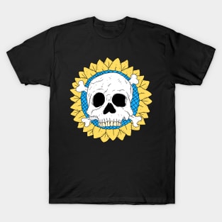ukrainian sun flower with a skull. T-Shirt